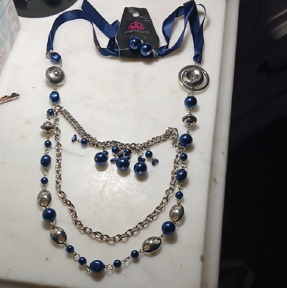 Paparazzi Navy and Silver Necklace Set